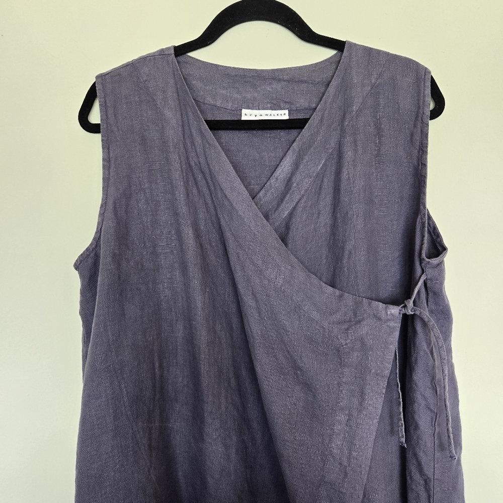 Bryn Walker LINEN Asymmetric Sleeveless Wrap Tunic in Lavender Grey - Picture 5 of 15
